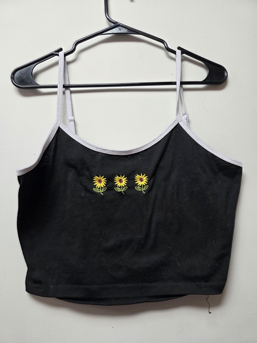 SHEIN Black Cropped Cami with Yellow Sunflower Embroidery